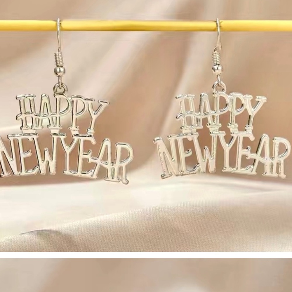 Silver Happy New Year Earrings